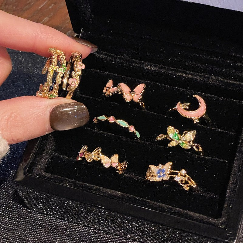 Paint Flower Spring Sequence Light Retro Small Pastoral Branch Tender Ring