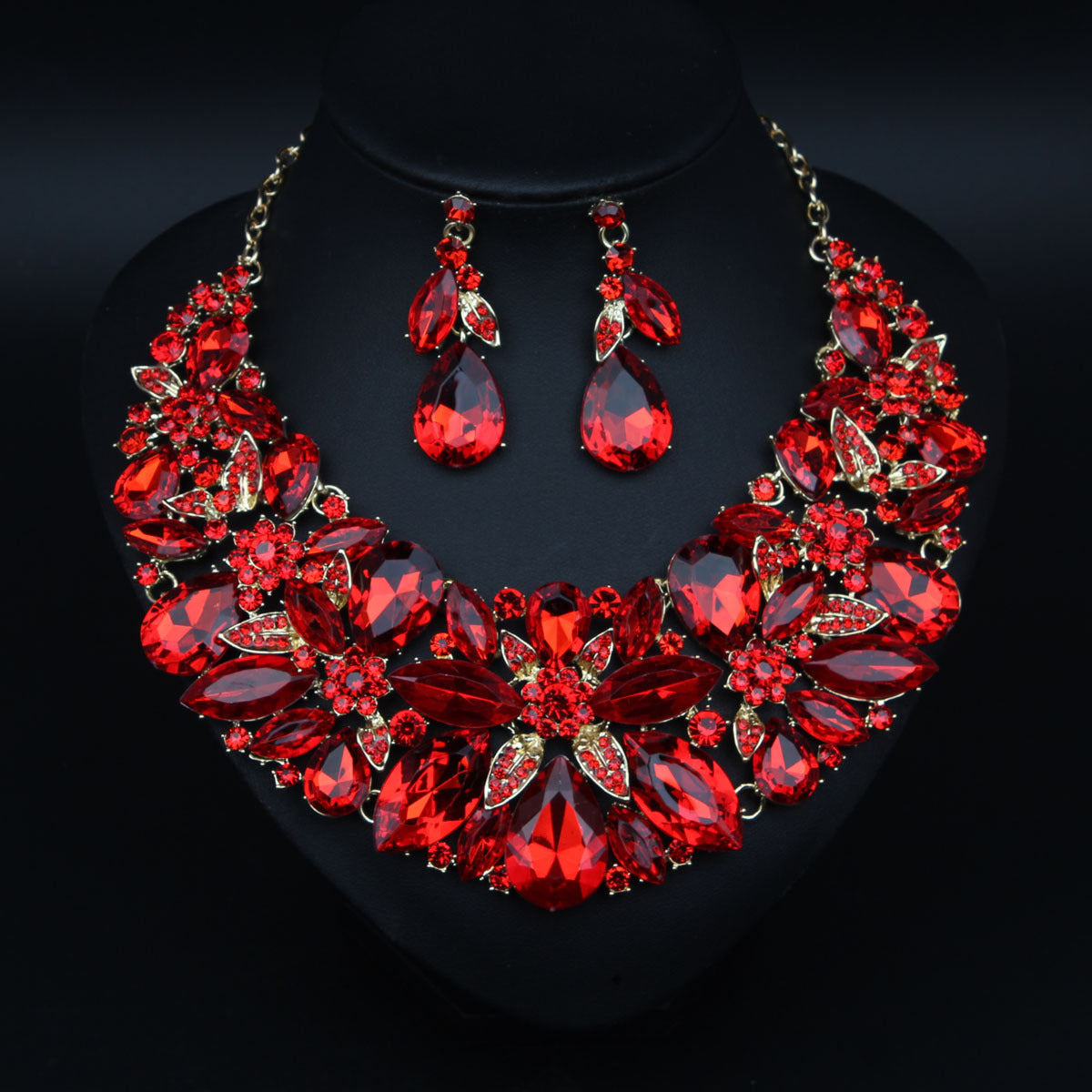 Fashion Exaggerated Gemstone Leaves Suite Luxury Dress Banquet Jewelry Set