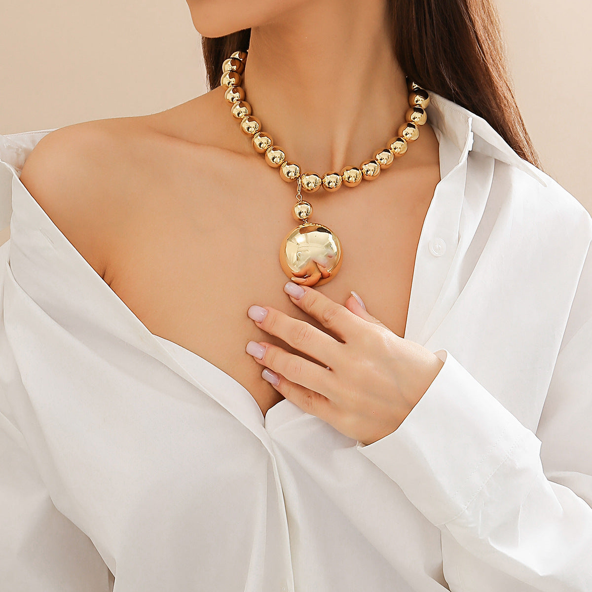 Punk Detachable Metal Semicircle Exaggerated Beaded Necklaces