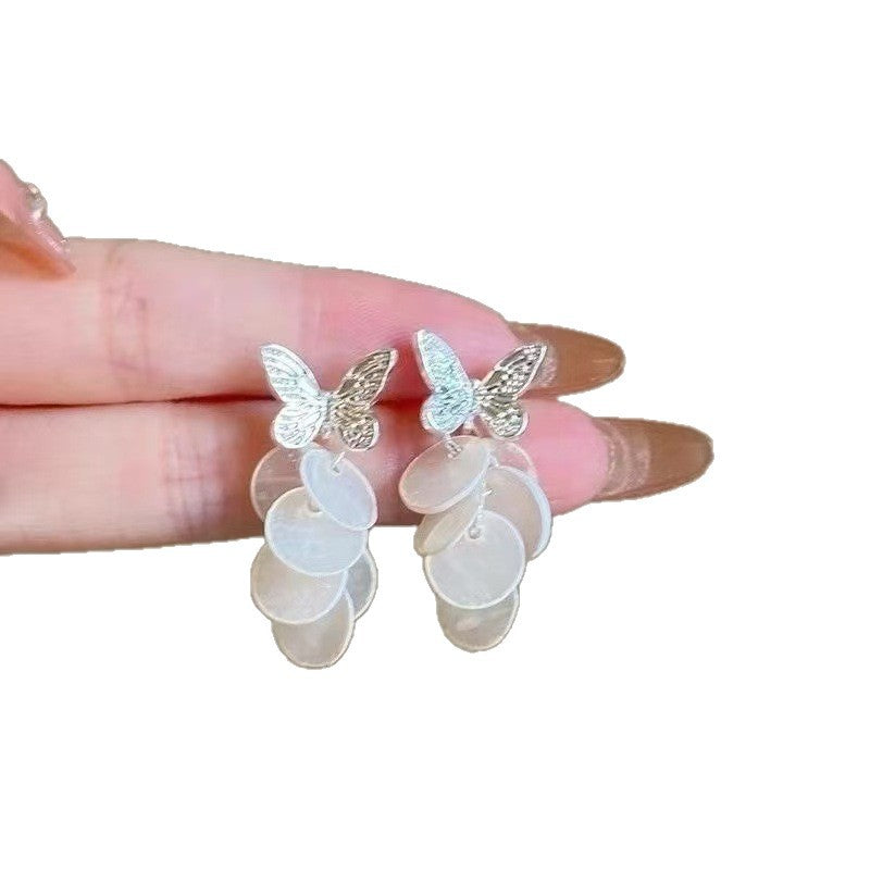 Fairy Metal Butterfly Shell Female Summer Light Luxury Minority Design Earrings