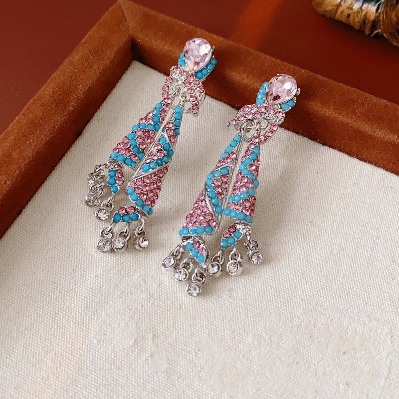 Blue Crystal Butterfly Flower Fashion Simple Fresh Light Luxury High Earrings