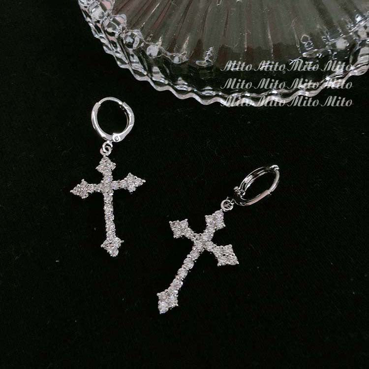 Creative Inlaid Rhinestone Cross With Diamond Fashion Jewelry Set