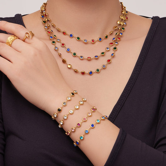 Stainless Steel Full Rhinestone Zircon Fashion Personalized Graceful Wild Light Jewelry Set