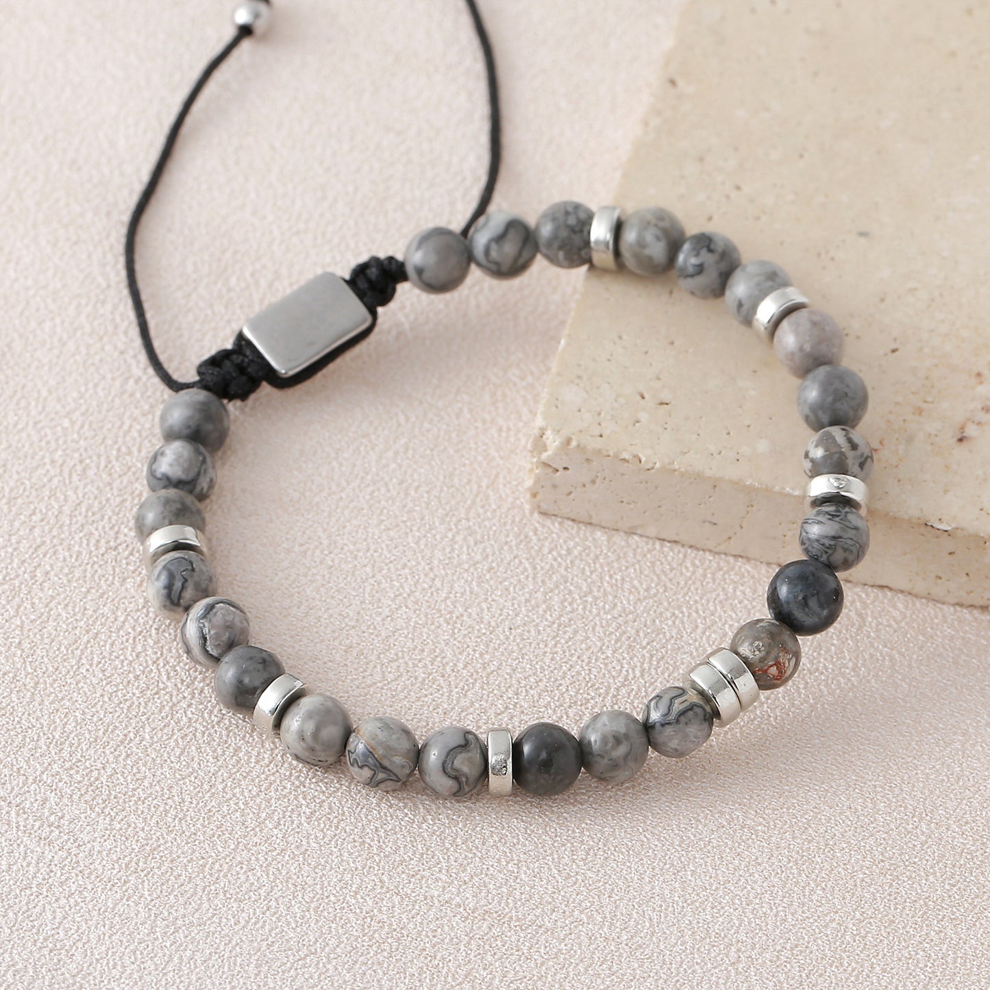Men's Stone Tigereye Map Volcanic Rock Mixed Bracelet