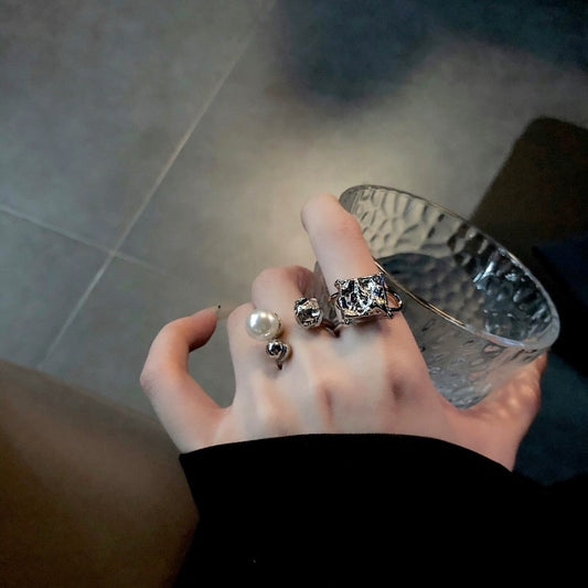 Metal Pearl Female Design Open High Rings