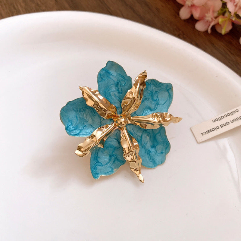 Women's Enamel Flower Open Golden Petal Design Rings