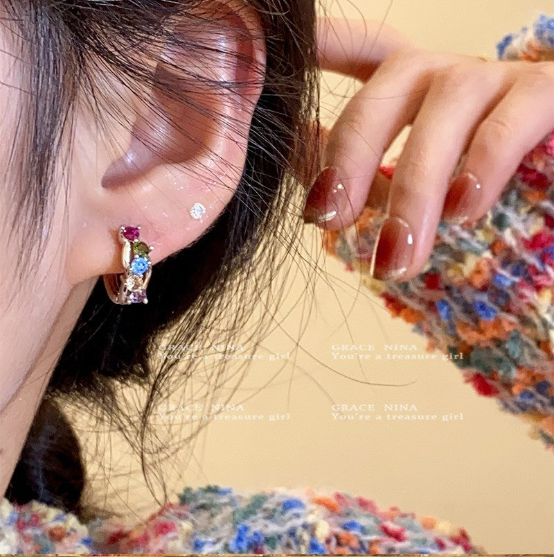 Hot Colorful Zircon Small Delicate Ear Western Style Female High Earrings