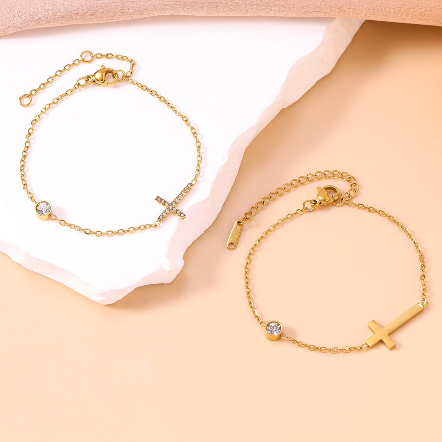 Women's Fashion Stainless Steel Diamond Cross For Simple No Color Bracelet
