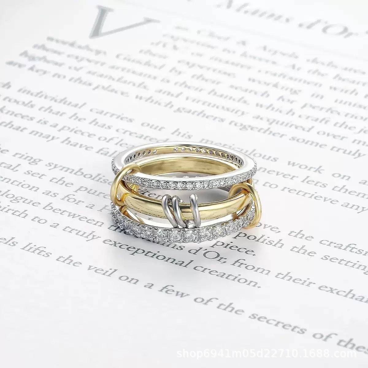 Full Rhinestone Zircon Two-color Popular Personalized Ring