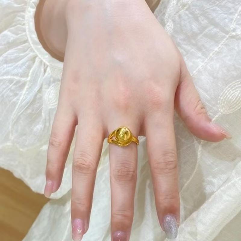 Golden Flash Glossy Female Small Ball Plain Switchable Index Ring