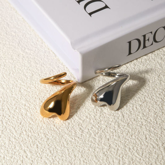Style Gold Stainless Steel Heart-shaped Winding Open Rings
