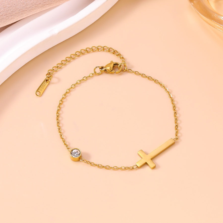Women's Fashion Stainless Steel Diamond Cross For Simple No Color Bracelet