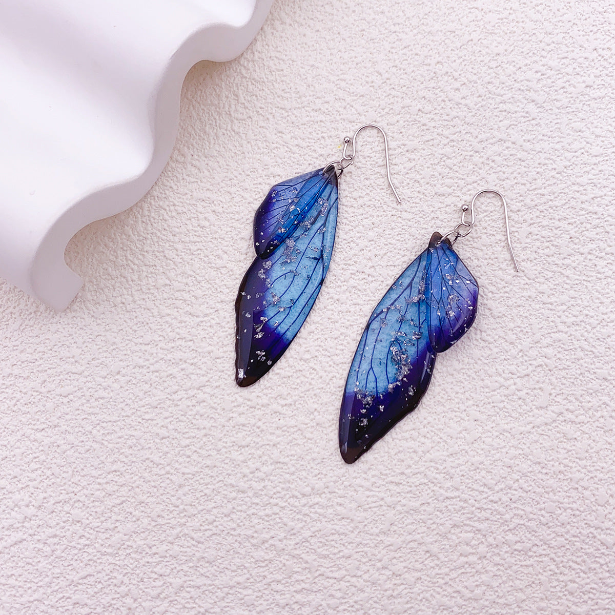 Women's Sier Cicada Wings Ear Hook Butterfly Temperamental Fairy Long Eardrop Earrings