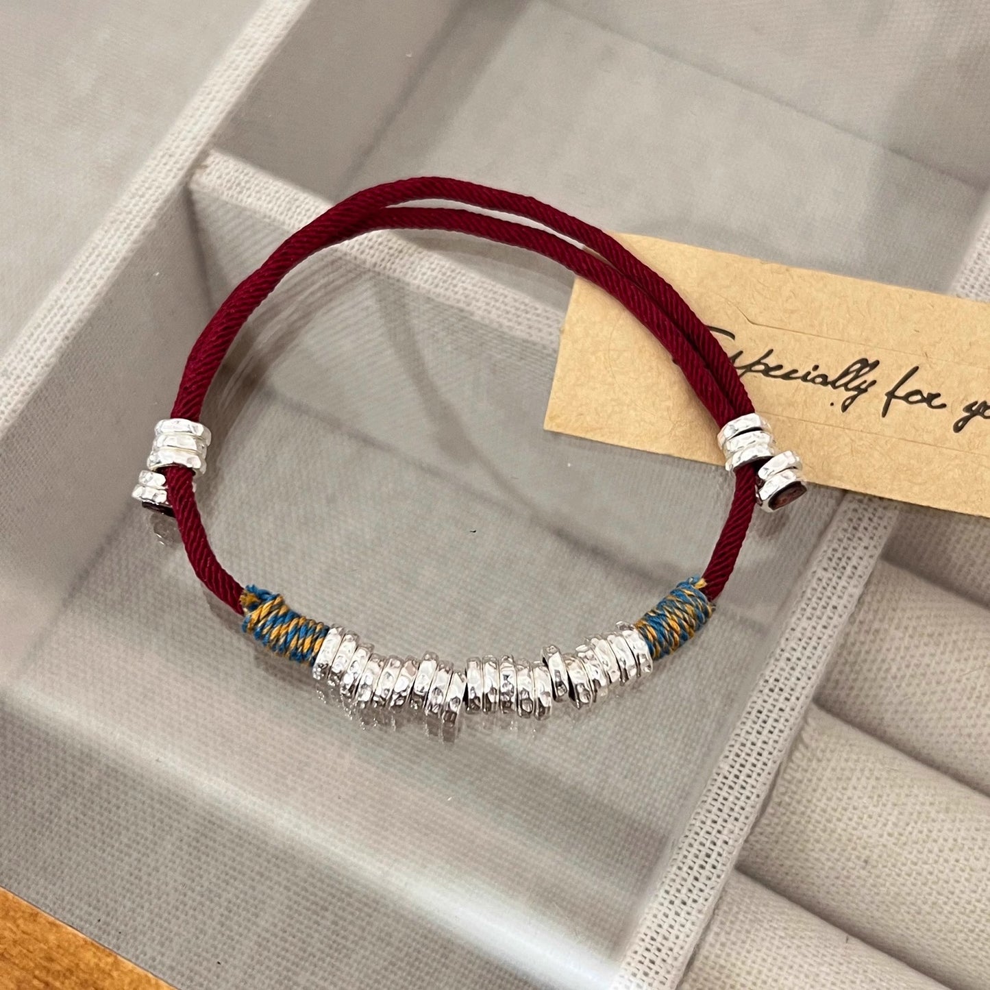 Men's Chinese Style Wrapped Purplish Red Rope Woven Bracelets