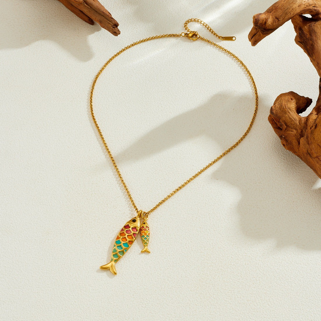 Cartoon Colorful Oil Good Luck Koi Small Fish Gold-plated Stainless Necklace