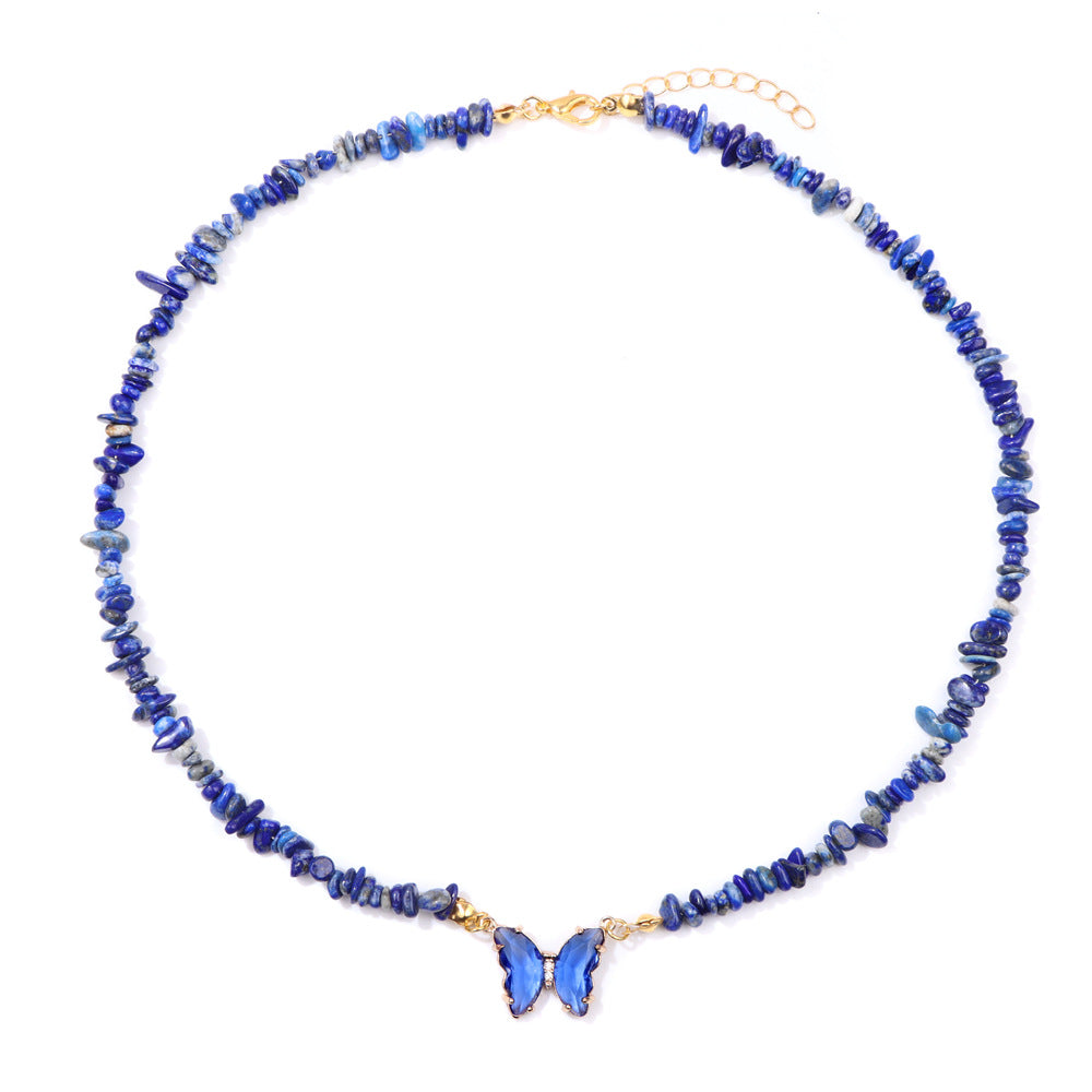 Women's Stone Gravel Beads Simple Butterfly Gem Necklaces