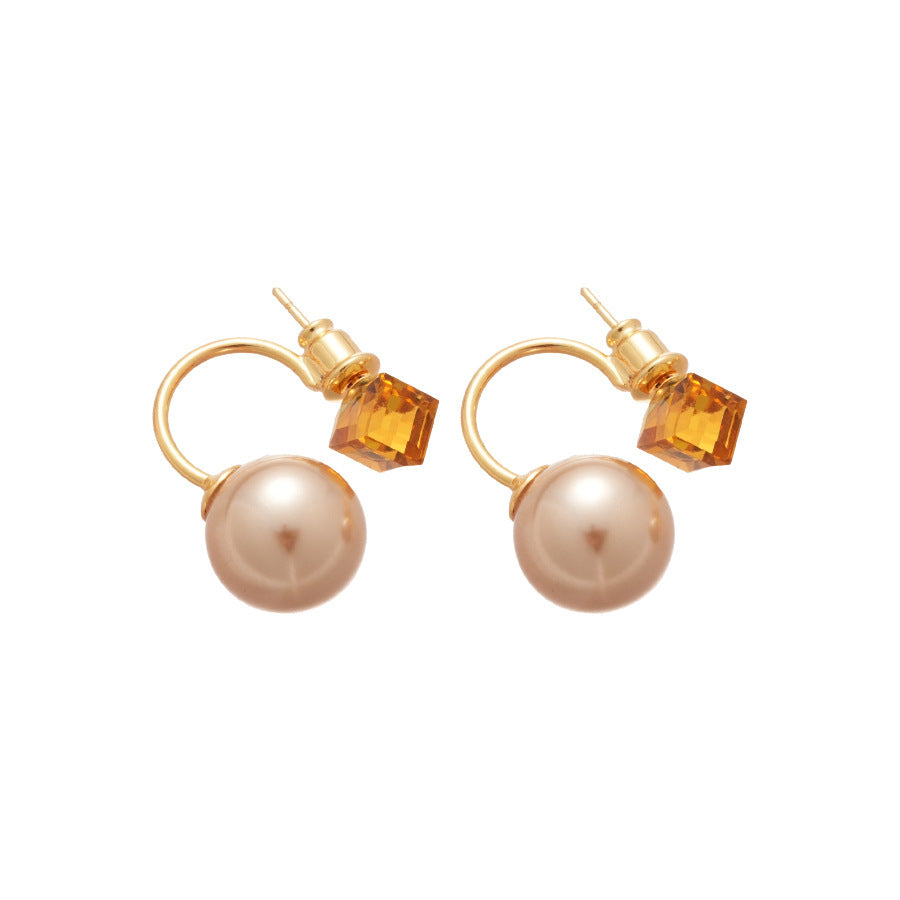 French Flash Zircon Flower Pearl Light Luxury Earrings