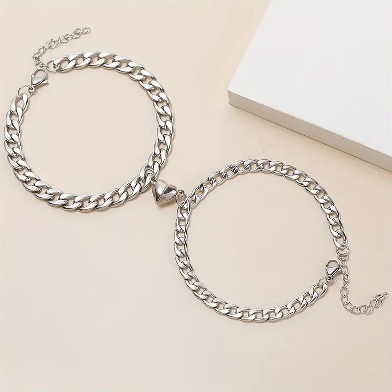 Style Heart Personality Magnet Suction Distressed Pair Bracelet