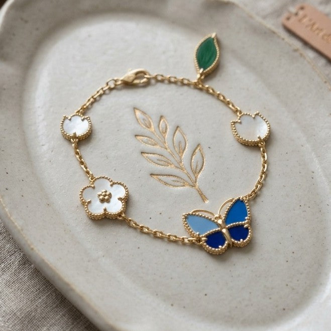 Women's Blue Butterfly Light Luxury Fashion Flower Design Agate Bracelet
