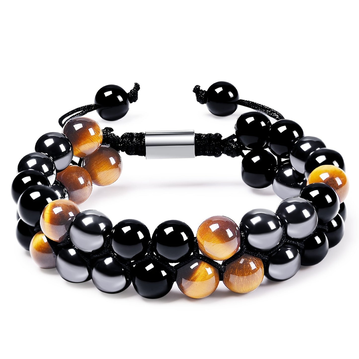 Women's & Men's Cat's Eye Green Pine Red Pattern Black Silk Phantom Natural Bracelet