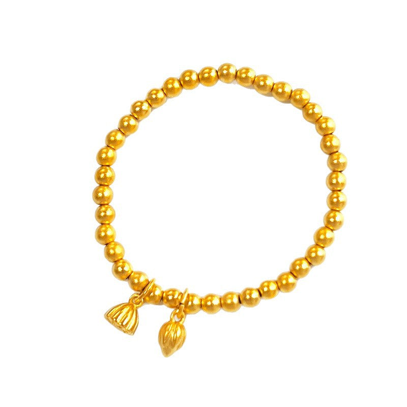 Style Yellow Gold Lotus Two Beads Female Ethnic Bracelets