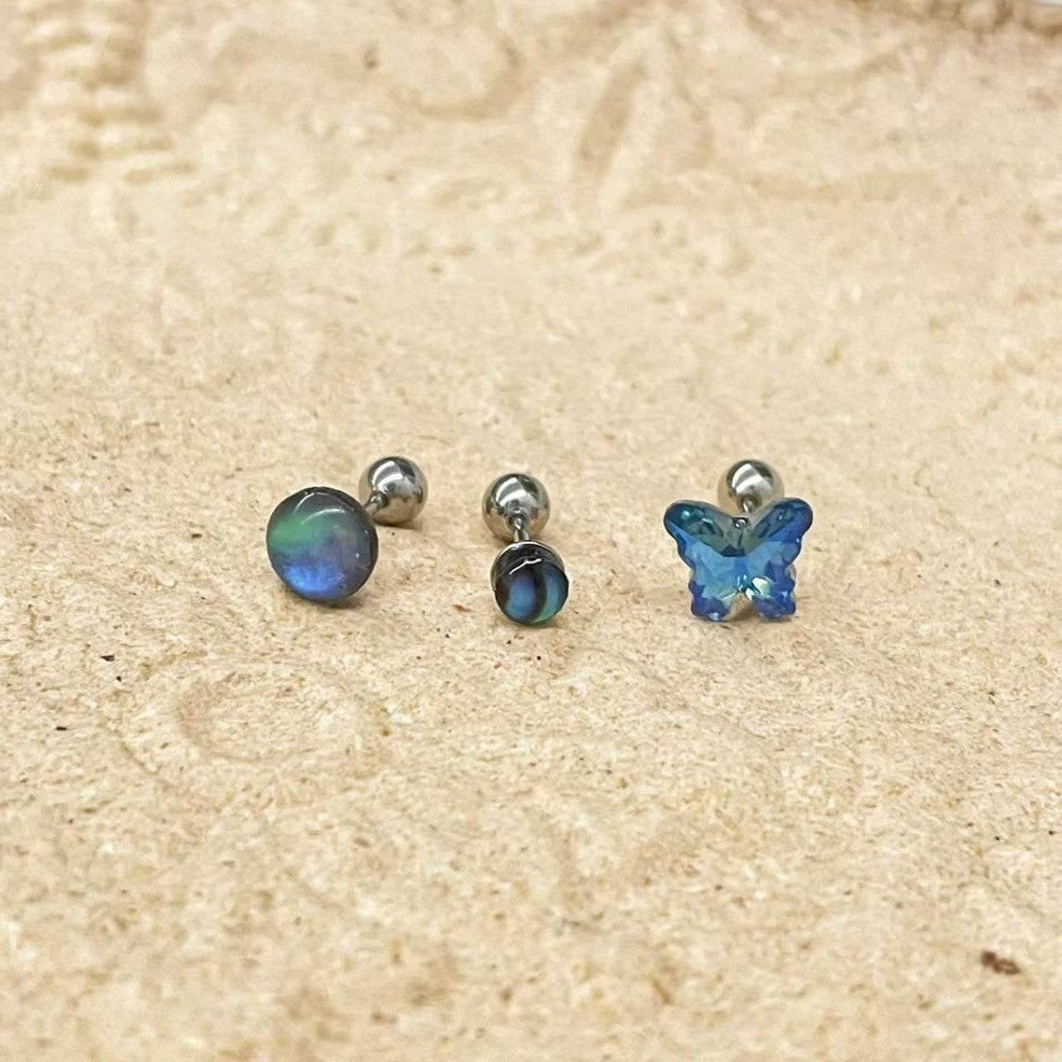 Women's Colorful Blue Diamond Butterfly Suit Sense Simple Personalized Ear Stud Earrings