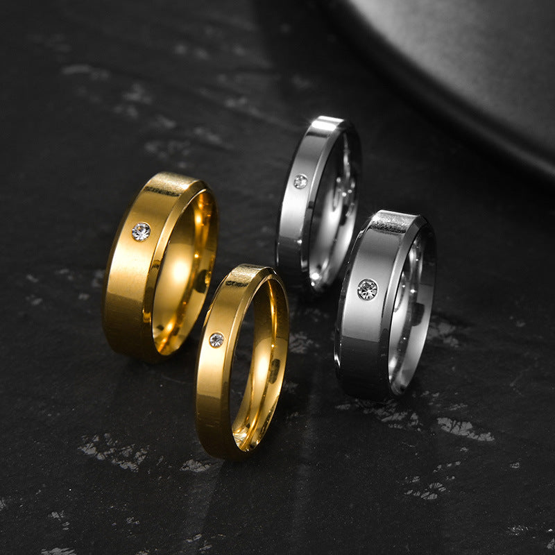 Double Bevel Gold-plated Stainless Steel Inlaid Zircon Rings