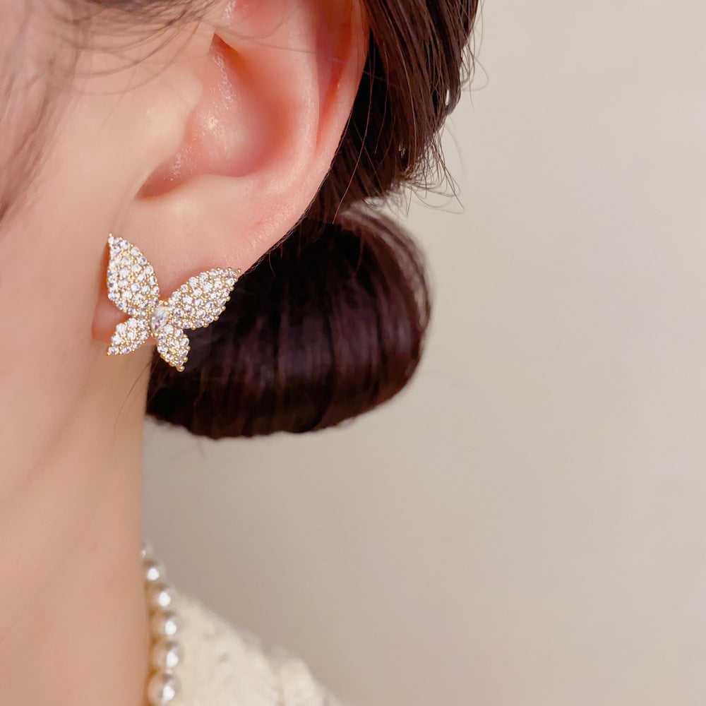 Micro Inlaid Zircon Butterfly Tassel Female Exquisite Versatile Earrings