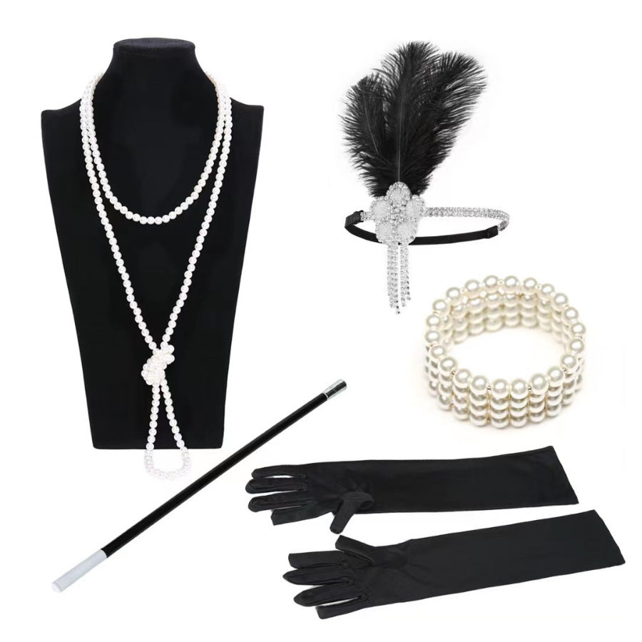 Red Feather Hair Band Masquerade Single Jewelry Set