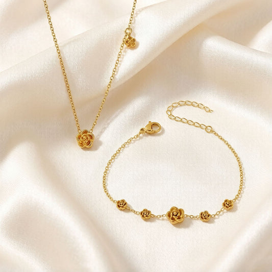 Women's Steel Retro Camellia Clavicle Chain Exquisite Jewelry Set