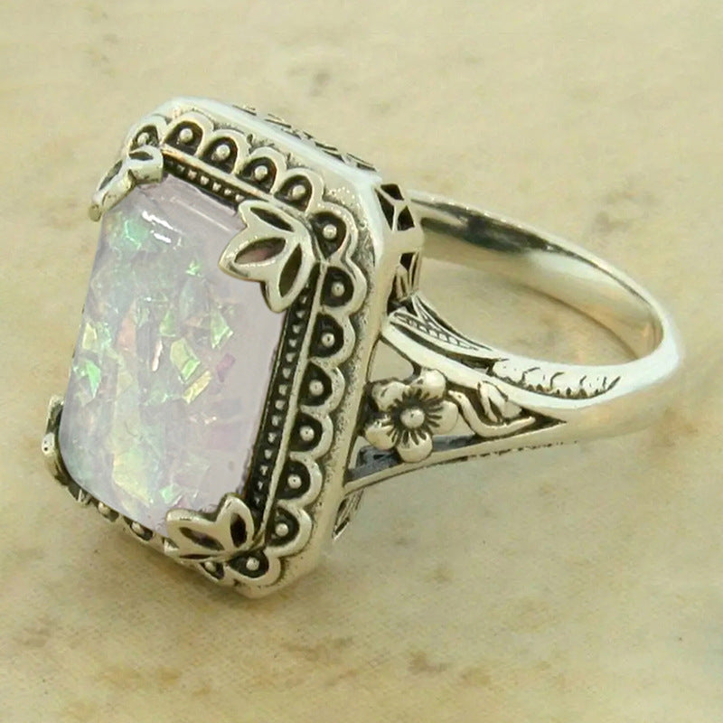 Imitation Opal Glossy Female Lady Elegant Lace Ring