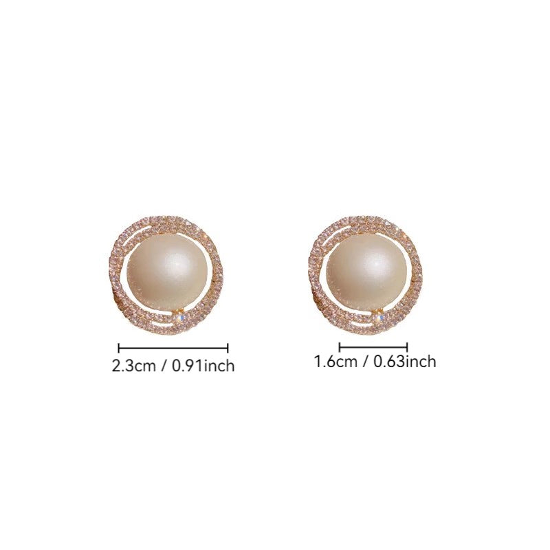 Women's Gold Rhinestone Large Pearl Light Luxury Temperament Stud Earrings