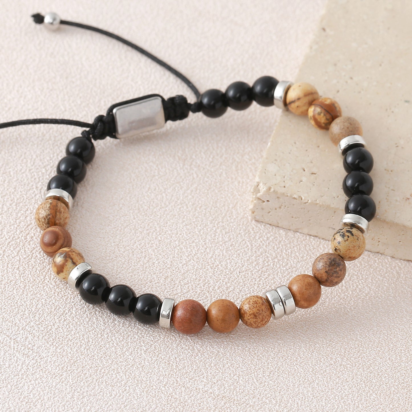 Men's Stone Tigereye Map Volcanic Rock Mixed Bracelet