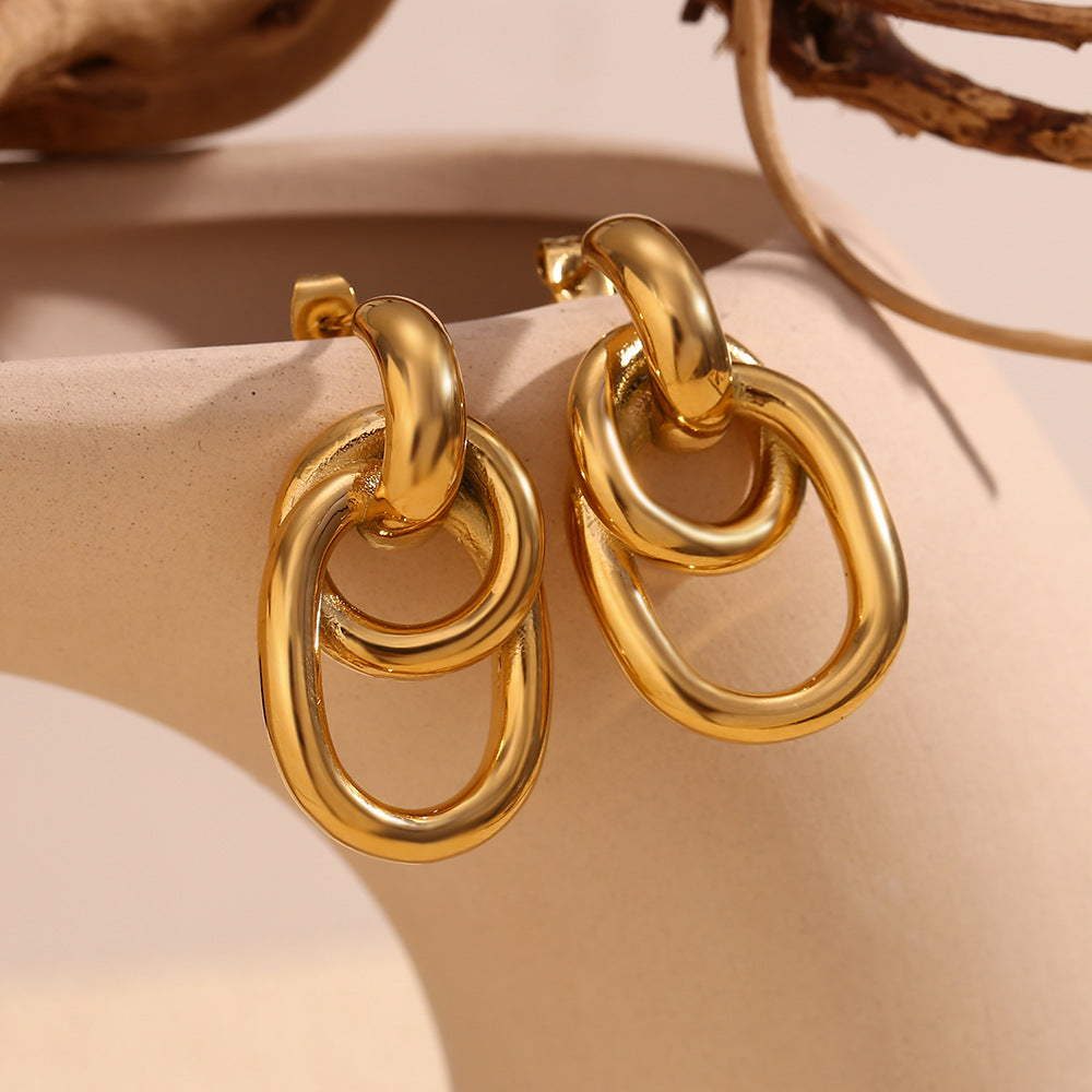 Women's Stainless Steel Gold-plated French O-shaped Winding Geometric Rings