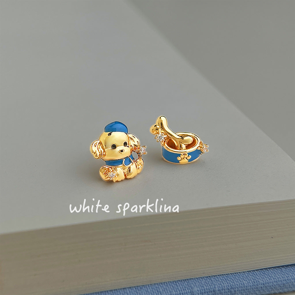 Personality Designer Enamel Drip Glazed Painted Puppy Bone Earrings