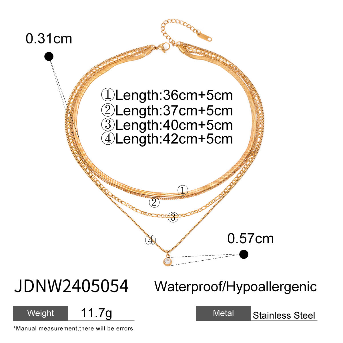 Fashion Gold Stainless Steel Chain Diamond Necklace