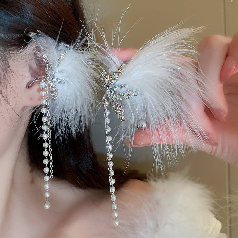 Super Fairy Bridal Feather Tassel Fashion Unique Design Earrings