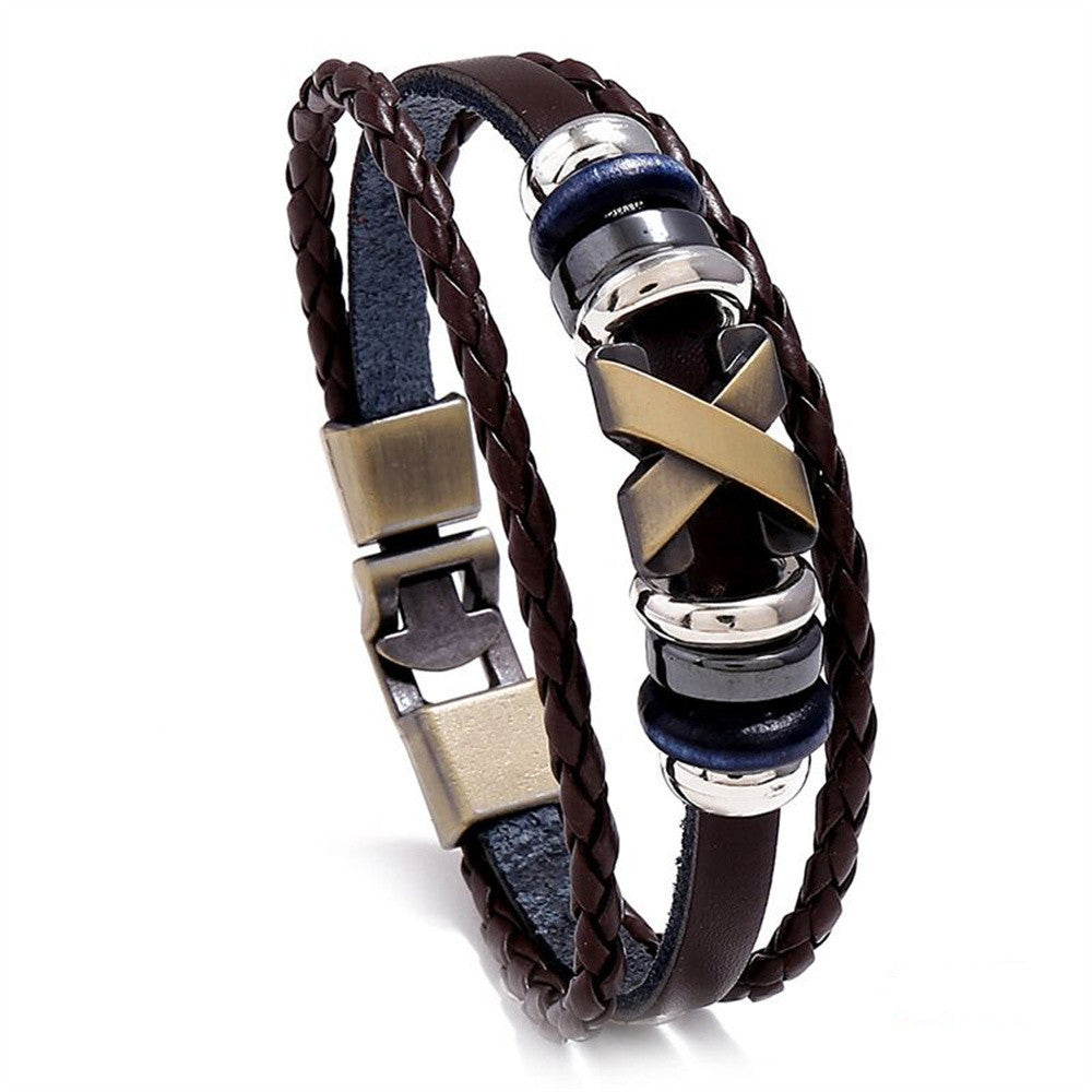 Men's Trendy X-shaped Accessories Beaded Retro Simple Pair Of Bracelets
