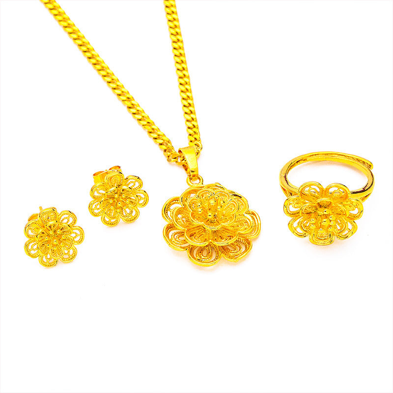 Women's Vietnam Placer Gold Faux Flower European Coin No Color Pendants