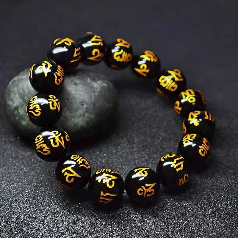 Men's Obsidian Six Words Mantra Buddha Beads Lucky For Will Bracelets