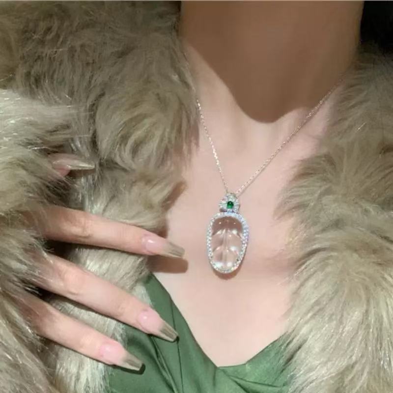 High Ice Chalcedony Buddha Titanium Steel Female Clavicle Necklaces