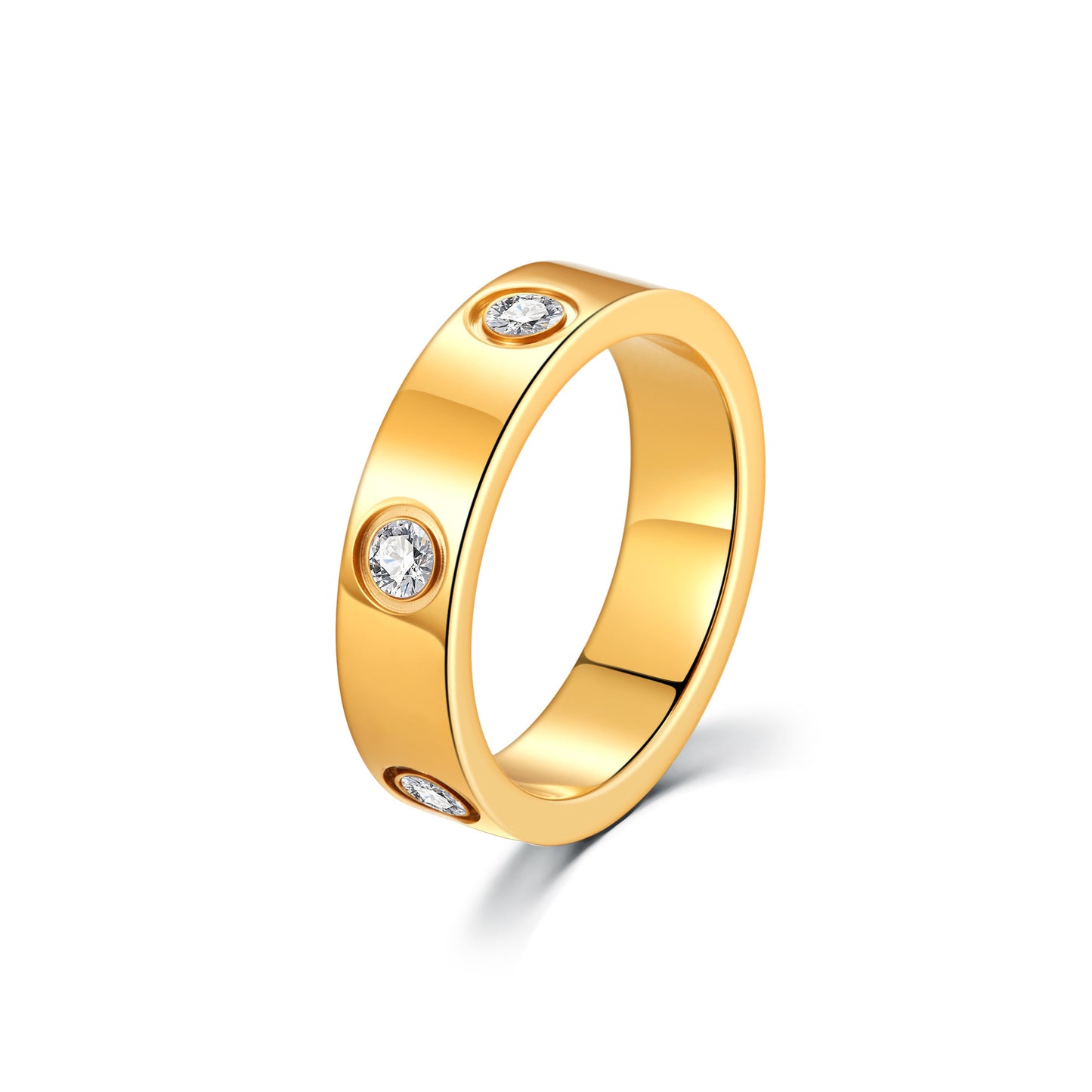 Simple Six Rhinestone Embed Titanium Steel Ring