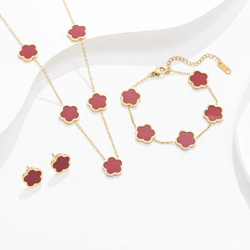 Stainless Steel Flat Gold Plum Blossom Lucky Parthenocissus Grass Ear Bracelets