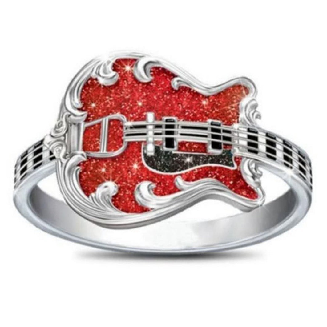 Red Oil Dripping Craft Guitar Light Luxury Rings