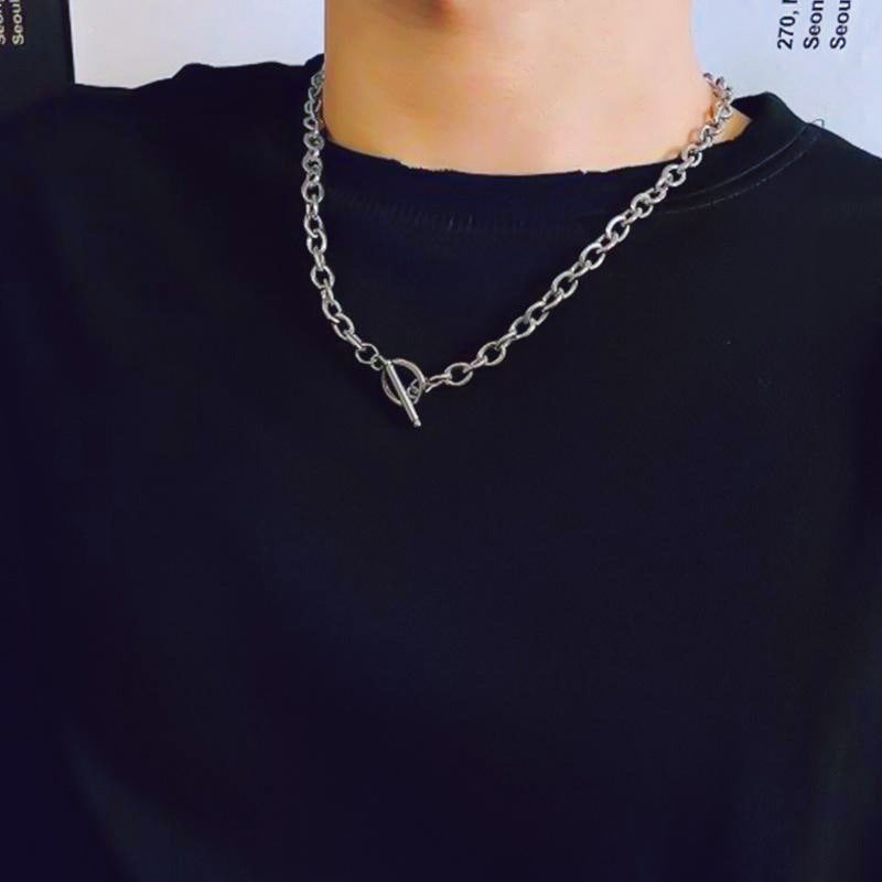 Women's & Men's Street Thick Chain Hollow Buckle Couple Necklace