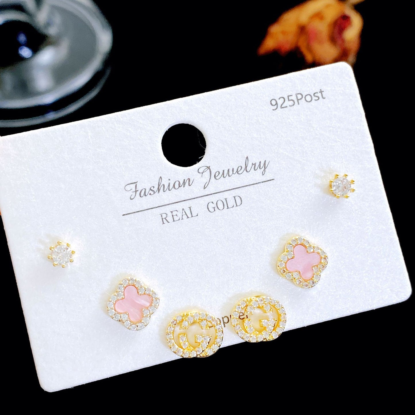 Micro Inlaid Zircon Pearl Commuter Three Pairs Earrings