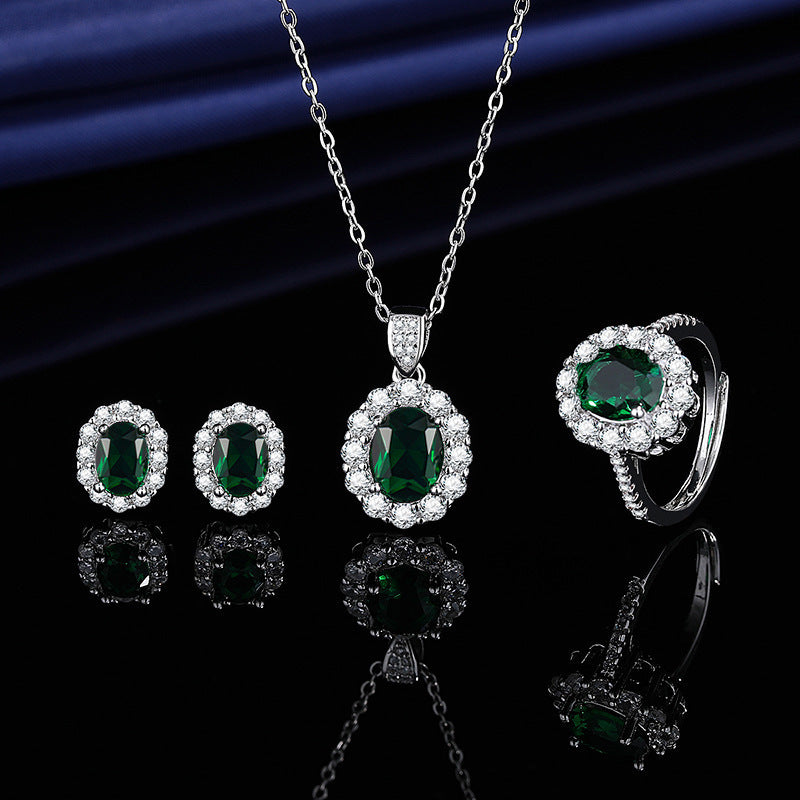 Women's Blue Red Yellow Green Purple White Gemstone Zircon Princess Jewelry Set