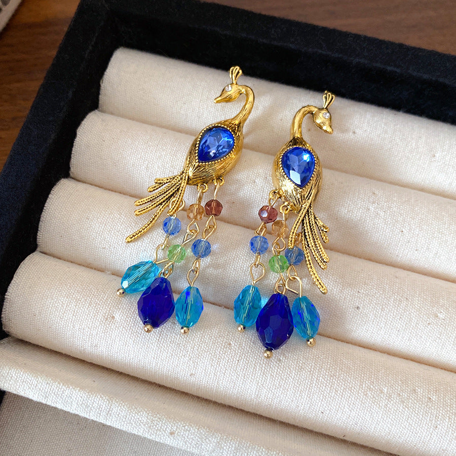 Blue Crystal Butterfly Flower Fashion Simple Fresh Light Luxury High Earrings