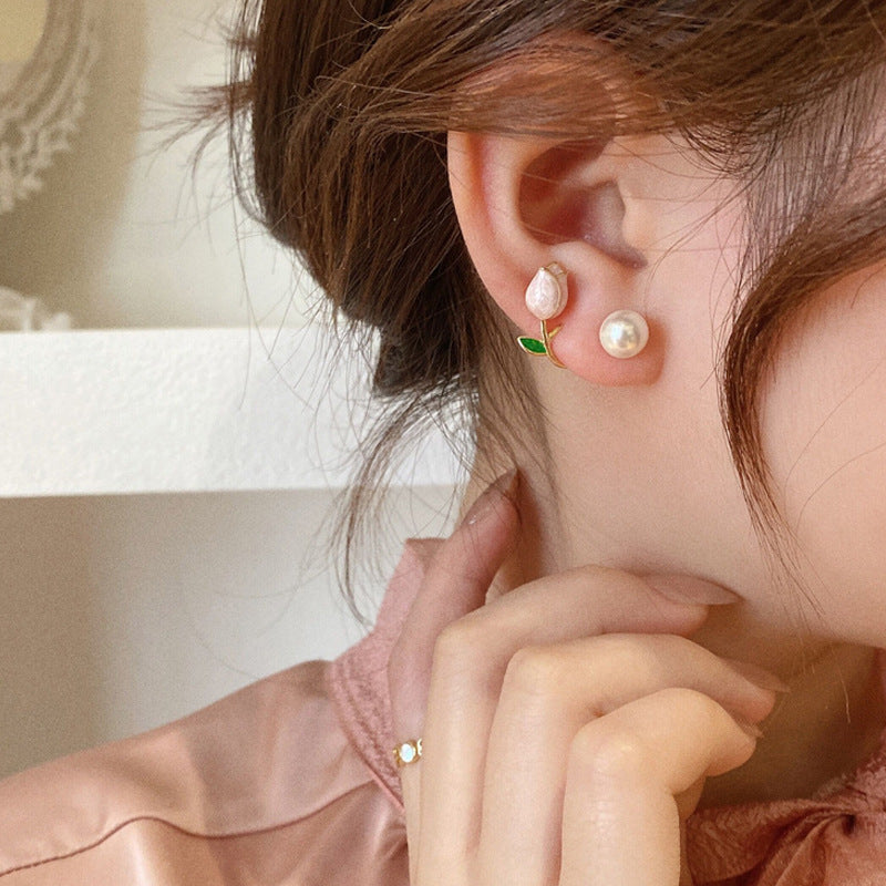 Women's Super Fairy Design Tulip Pearl Simple Niche Trendy High Sense Stud Earrings