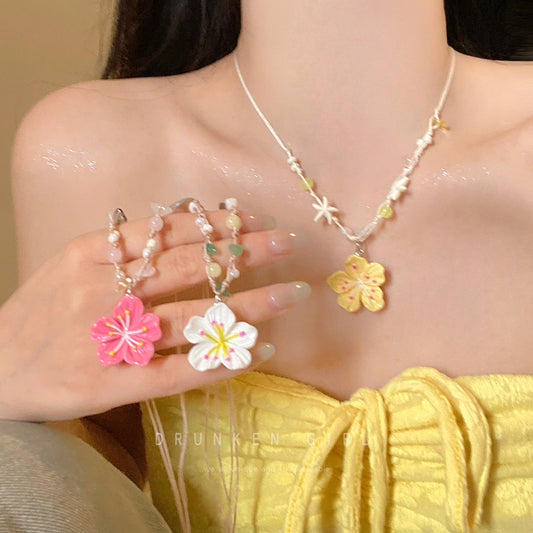 Song Color Braided Rope Flower Female Unique Necklaces